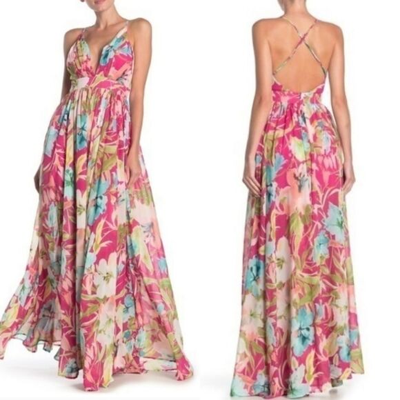 🩵NWT Meghan LA Red Watercolor Enchanted Garden Sleeveless Maxi Dress Small - Picture 1 of 12